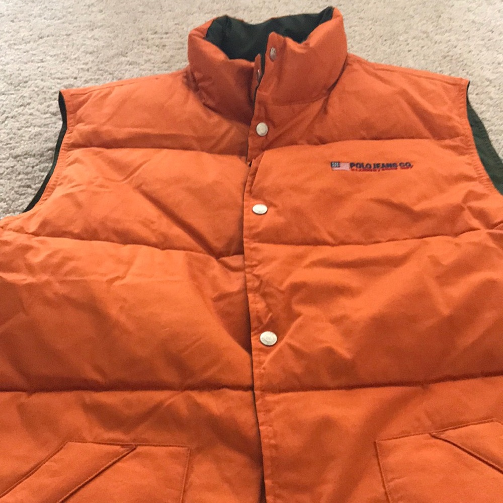 Orange and Green reversible down vest